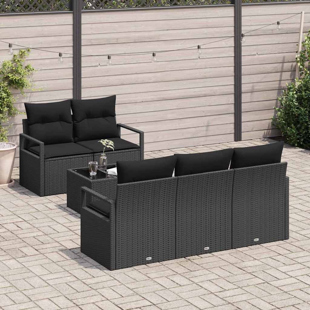 Set de canapea cu pernă Manual 6 pcs Negru poliratan GartenMobel Dekor