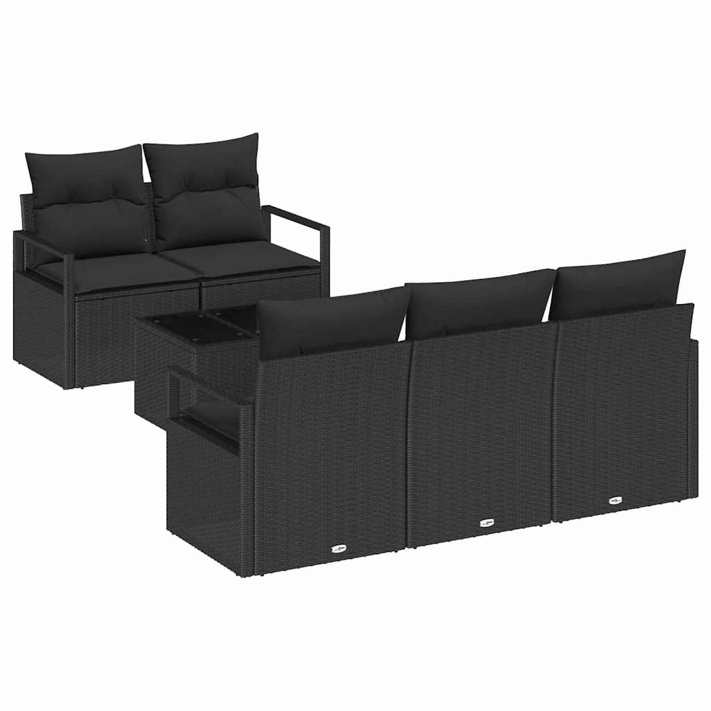 Set de canapea cu pernă Manual 6 pcs Negru poliratan GartenMobel Dekor