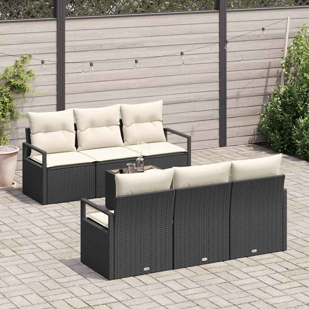 Set de canapea cu pernă Manual 7 pcs Negru și Crem poliratan GartenMobel Dekor