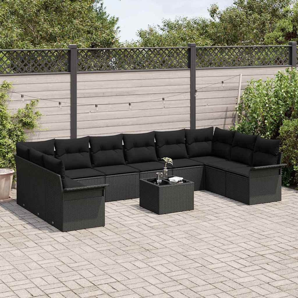 Set de canapele pentru grădină 11 pcs Negru Rattan poli GartenMobel Dekor