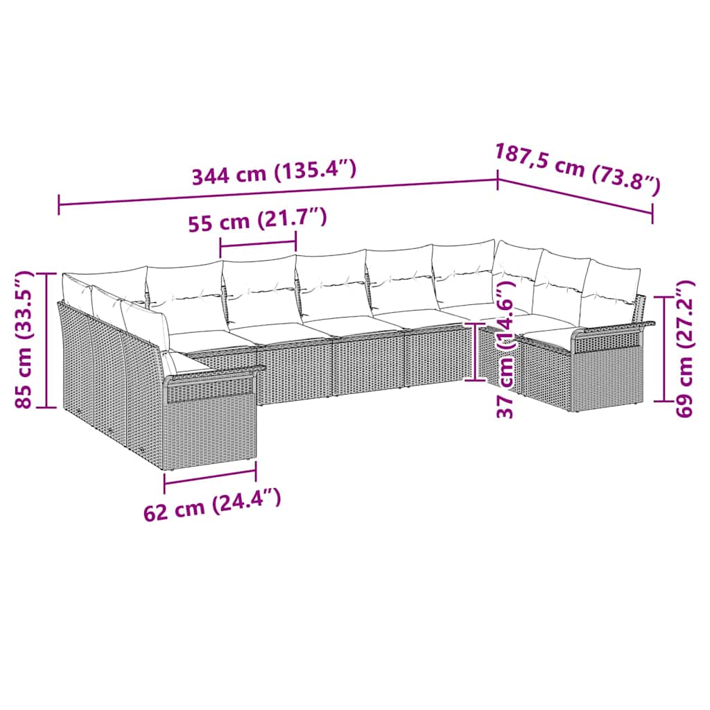 Set de canapele pentru grădină cu pernă 10 pcs Negru poliratan GartenMobel Dekor