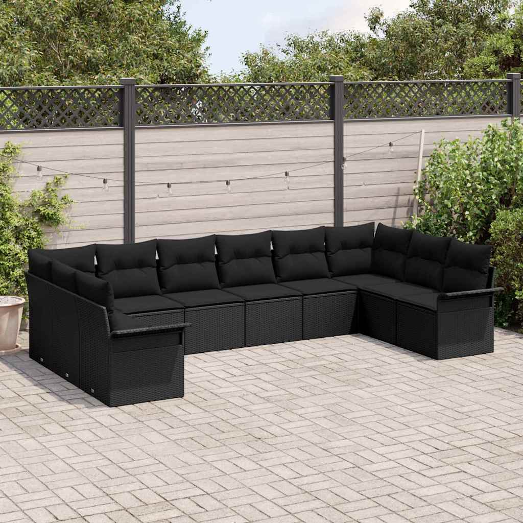 Set de canapele pentru grădină cu pernă 10 pcs Negru poliratan GartenMobel Dekor