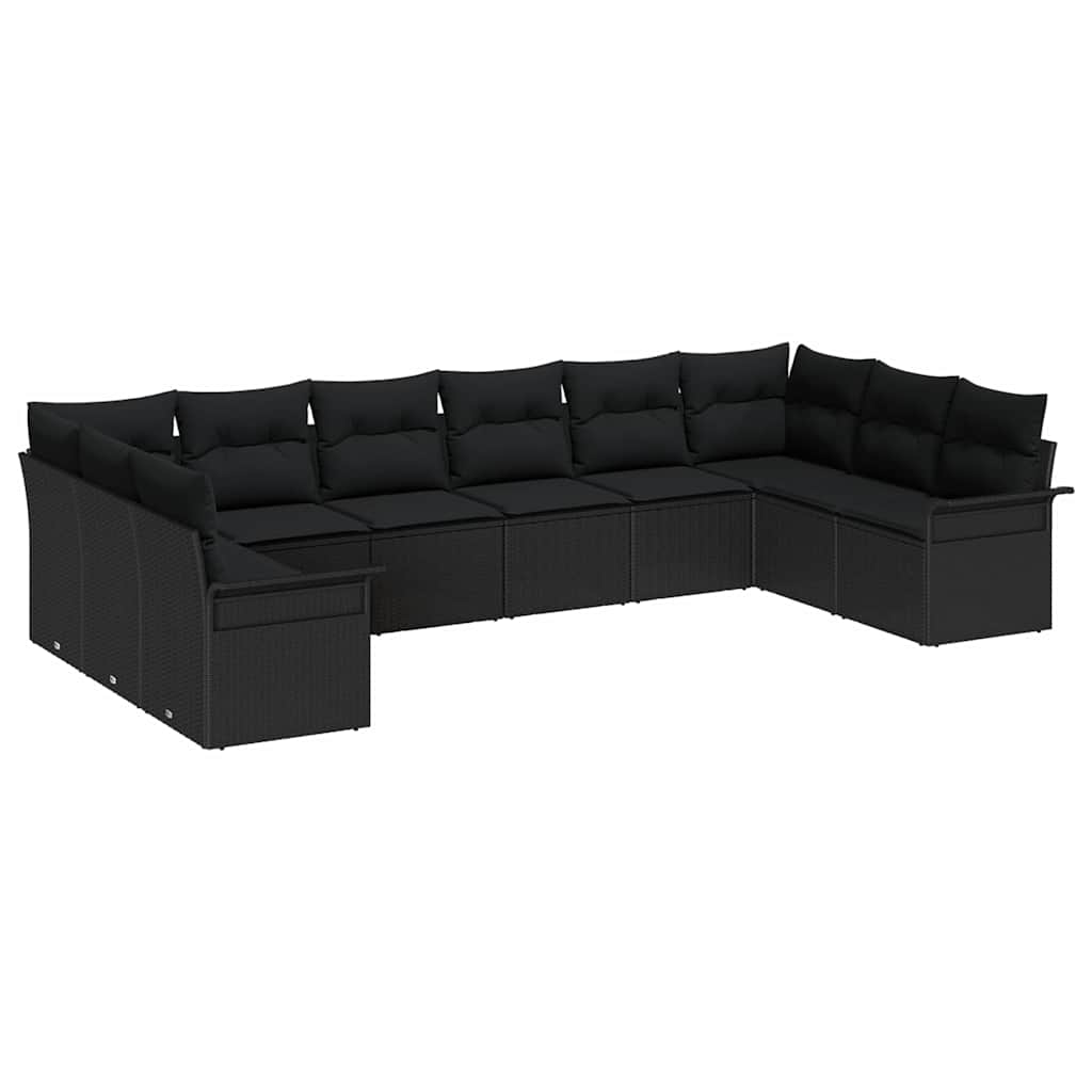 Set de canapele pentru grădină cu pernă 10 pcs Negru poliratan GartenMobel Dekor