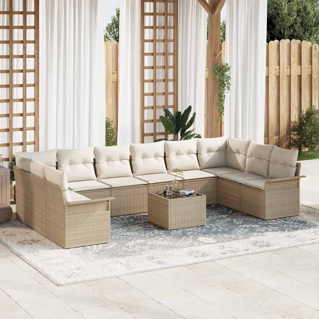 Set de canapele pentru grădină cu pernă 11 pcs Bej Rattan poli GartenMobel Dekor