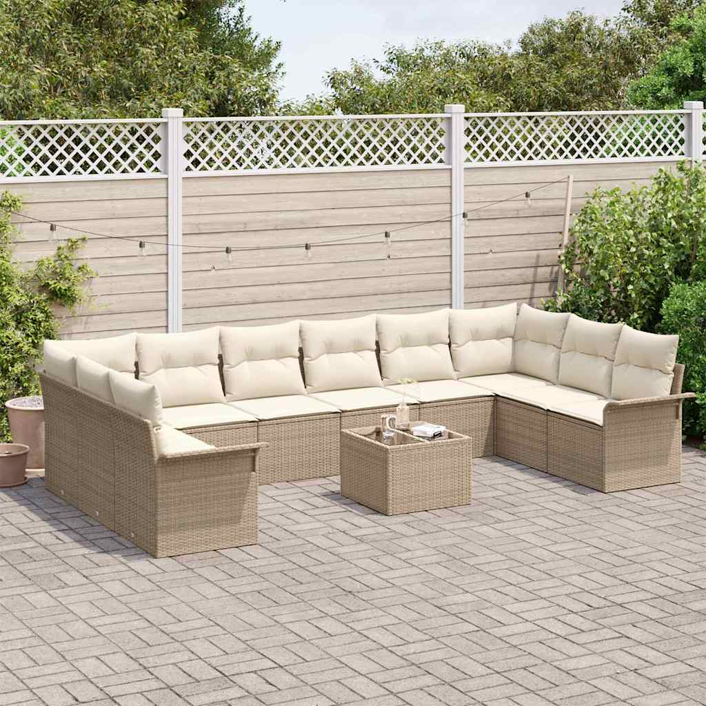 Set de canapele pentru grădină cu pernă 11 pcs Bej Rattan poli GartenMobel Dekor