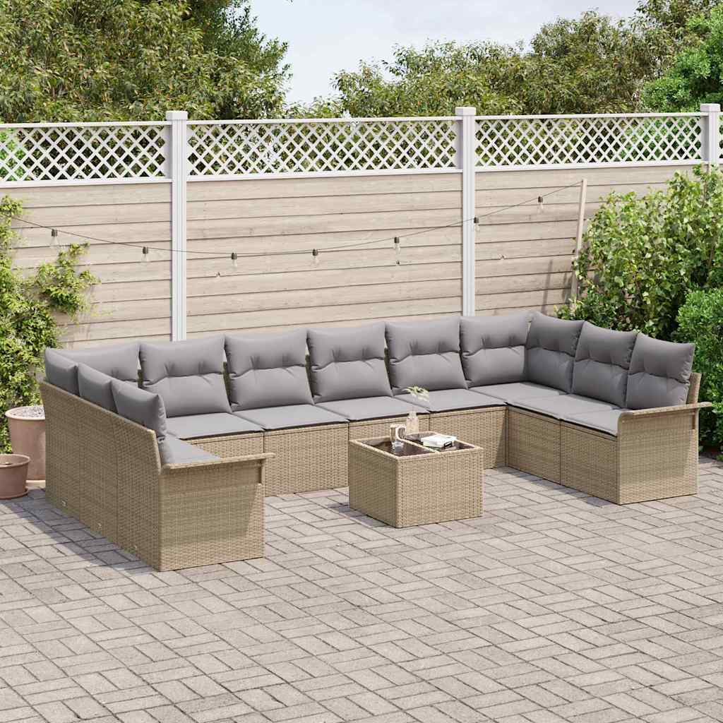 Set de canapele pentru grădină cu pernă 11 pcs Bej poliratan GartenMobel Dekor