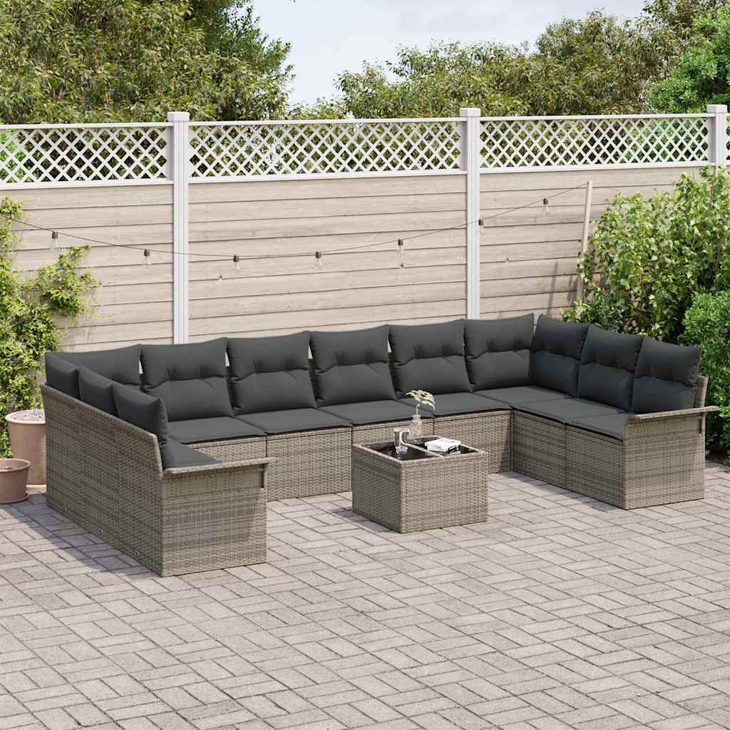 Set de canapele pentru grădină cu pernă 11 pcs Gri Rattan poli GartenMobel Dekor