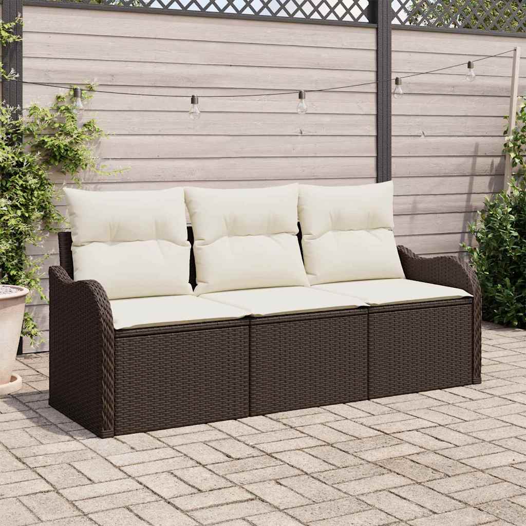 Set de canapele pentru grădină cu pernă 3 pcs Maro Rattan poli GartenMobel Dekor
