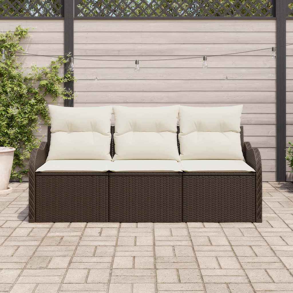 Set de canapele pentru grădină cu pernă 3 pcs Maro Rattan poli GartenMobel Dekor