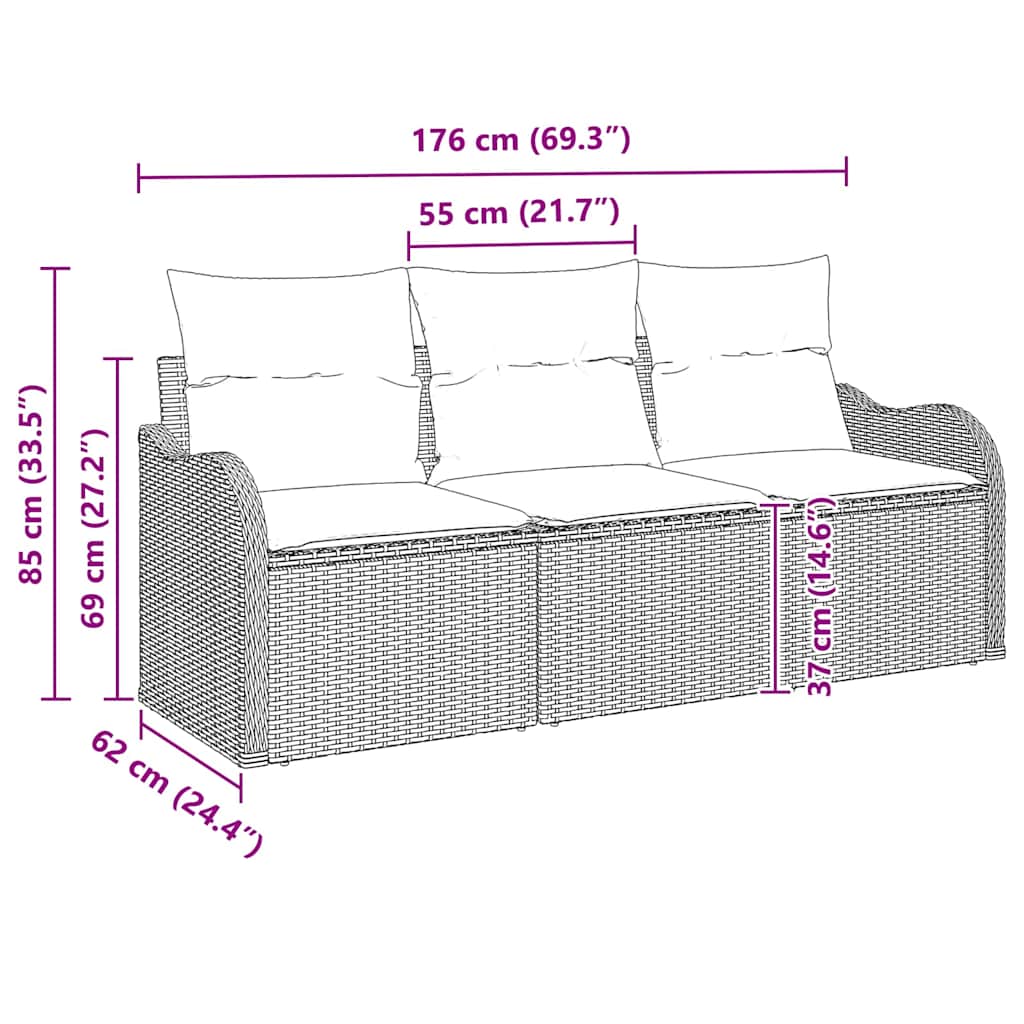 Set de canapele pentru grădină cu pernă 3 pcs Maro Rattan poli GartenMobel Dekor