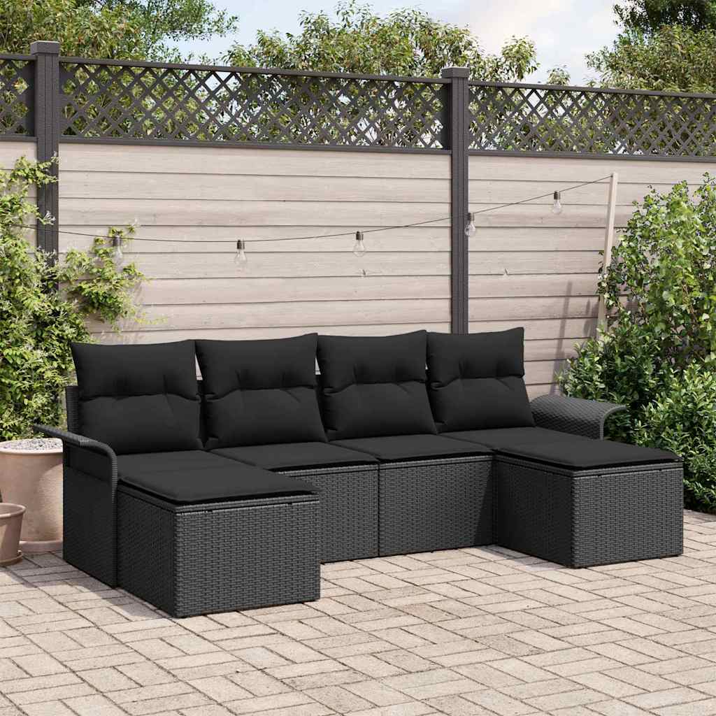 Set de canapele pentru grădină cu pernă 6 pcs Negru poliratan GartenMobel Dekor