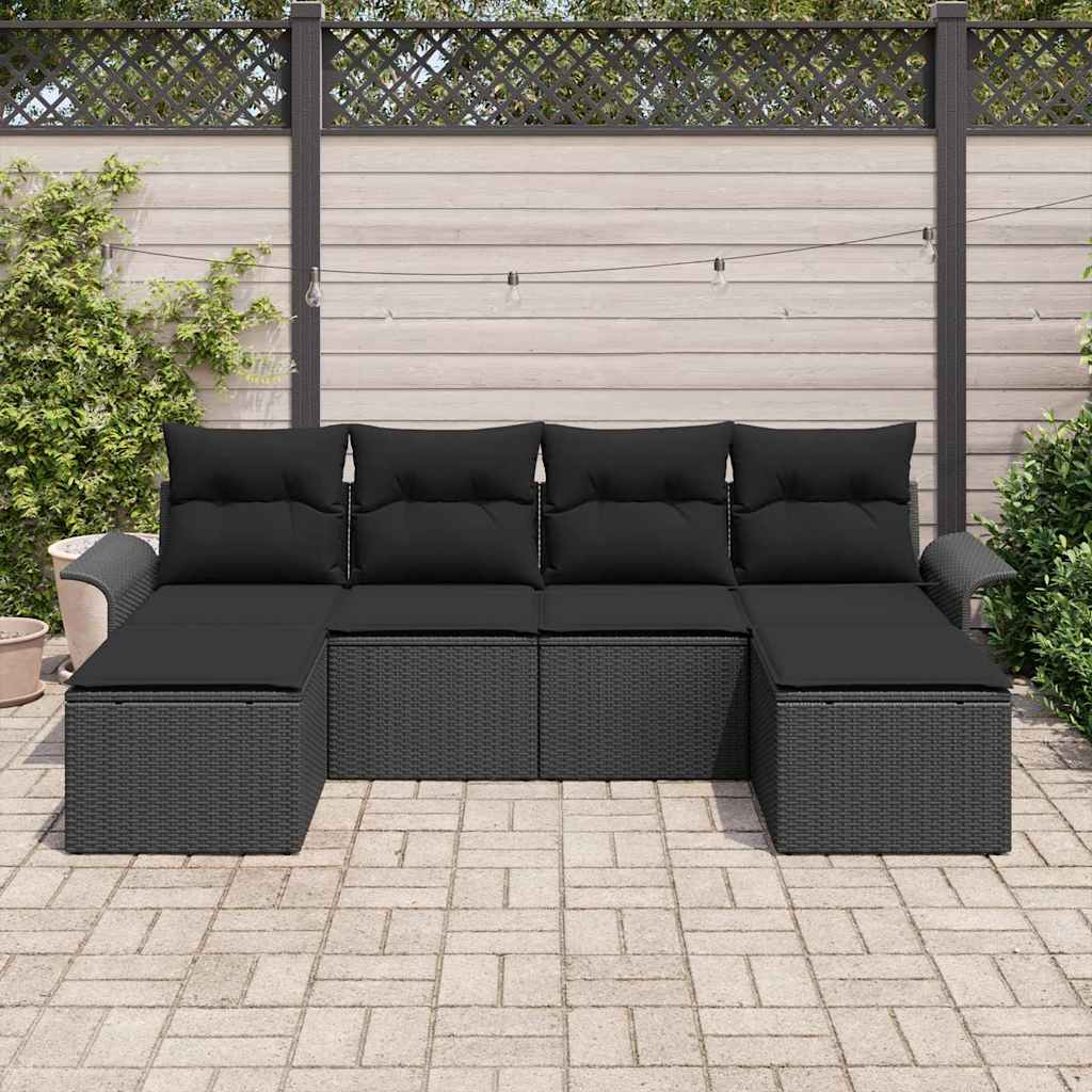 Set de canapele pentru grădină cu pernă 6 pcs Negru poliratan GartenMobel Dekor