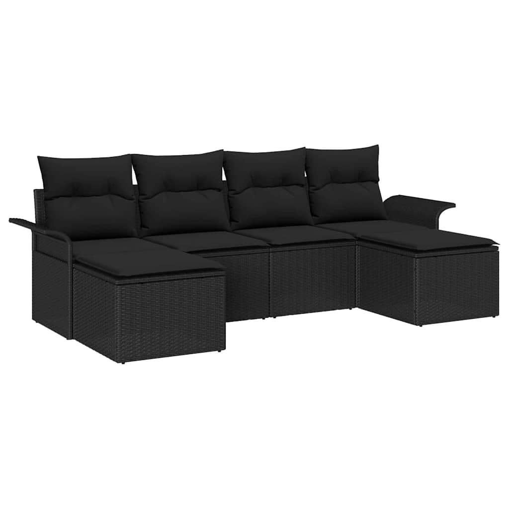Set de canapele pentru grădină cu pernă 6 pcs Negru poliratan GartenMobel Dekor