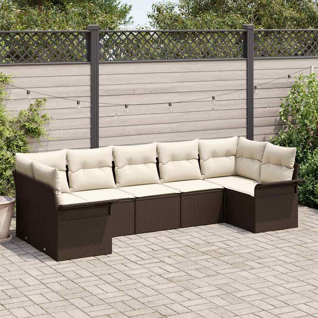 Set de canapele pentru grădină cu pernă 7 pcs Maro poliratan GartenMobel Dekor