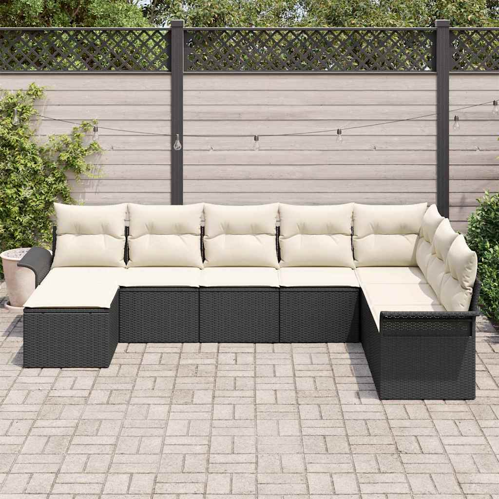 Set de canapele pentru grădină cu pernă 8 pcs Negru poliratan GartenMobel Dekor