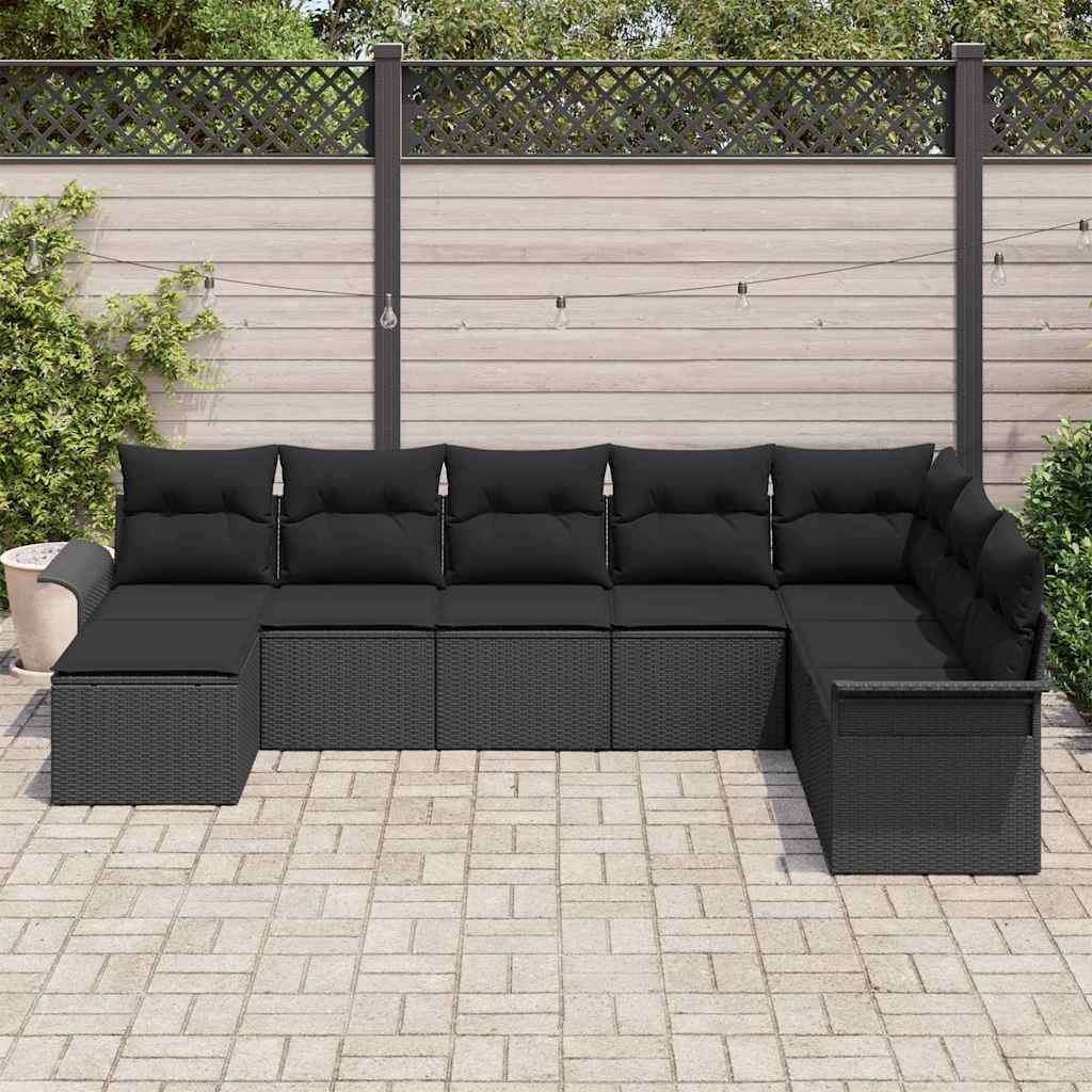 Set de canapele pentru grădină cu pernă 8 pcs Negru poliratan GartenMobel Dekor