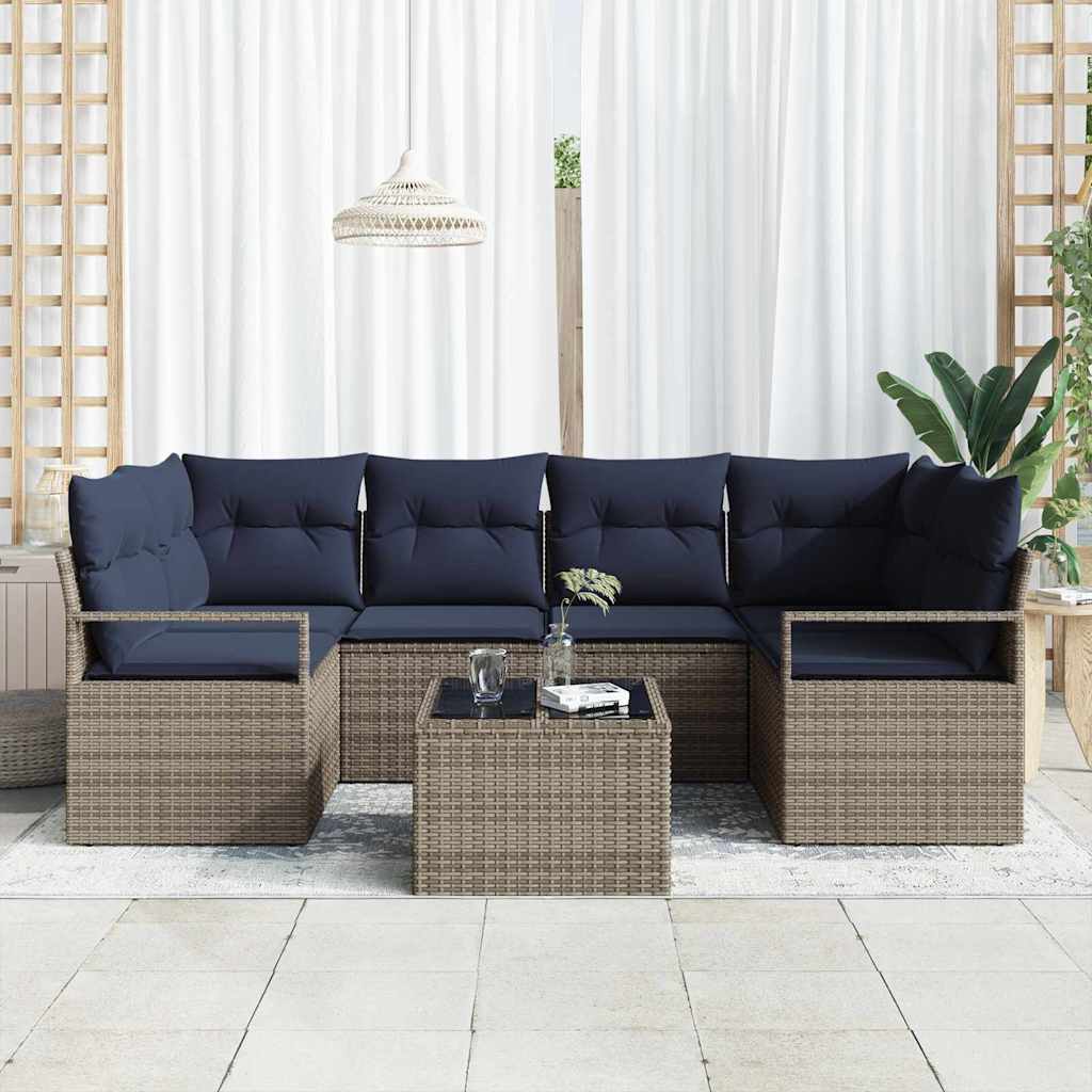 Set de canapea 7 pcs Gri și Albastru poliratan GartenMobel Dekor