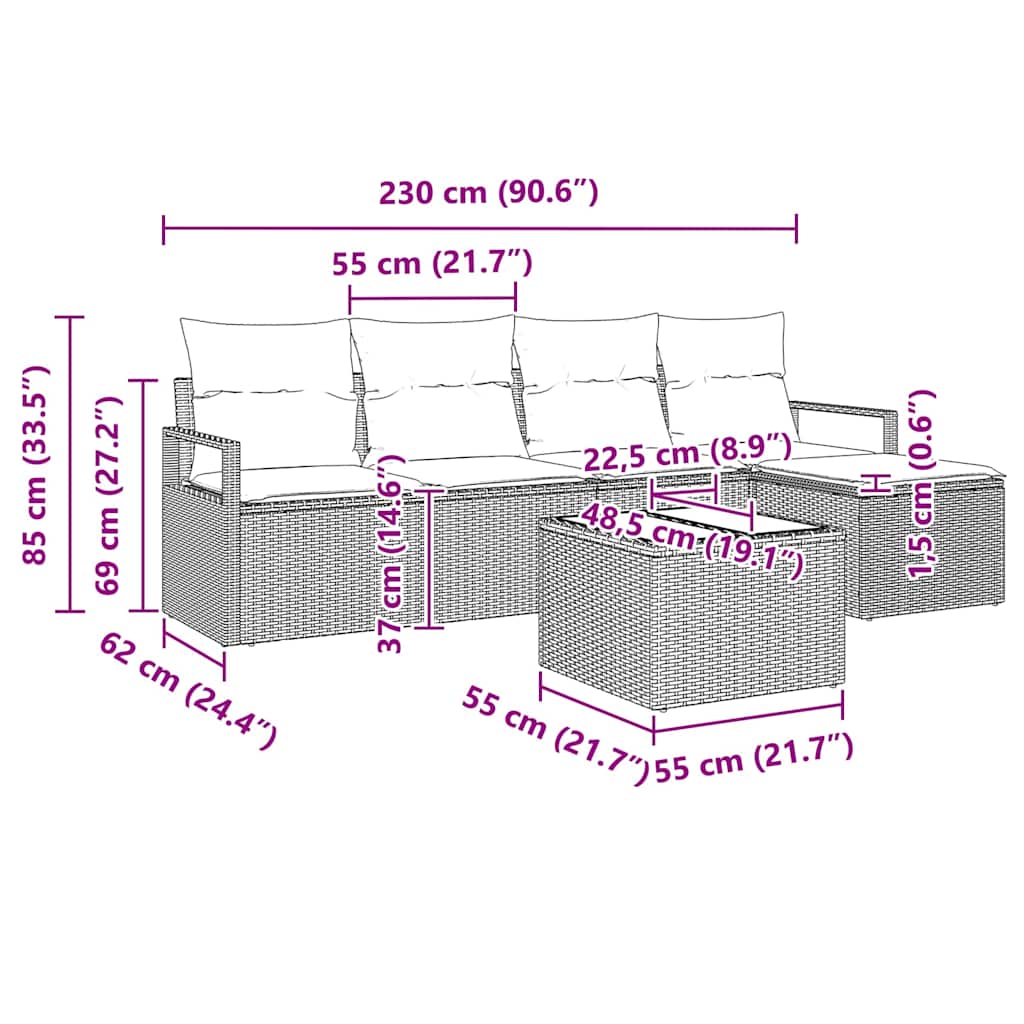 Set de canapea cu pernă 6 pcs Gri poliratan GartenMobel Dekor