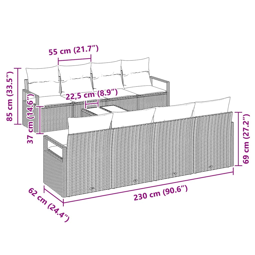 Set de canapea cu pernă Manual 7 pcs Bej și crem poliratan GartenMobel Dekor