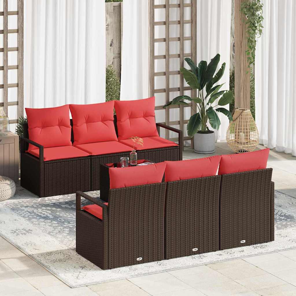 Set de canapea cu pernă Manual 7 pcs Maro și roșu poliratan GartenMobel Dekor