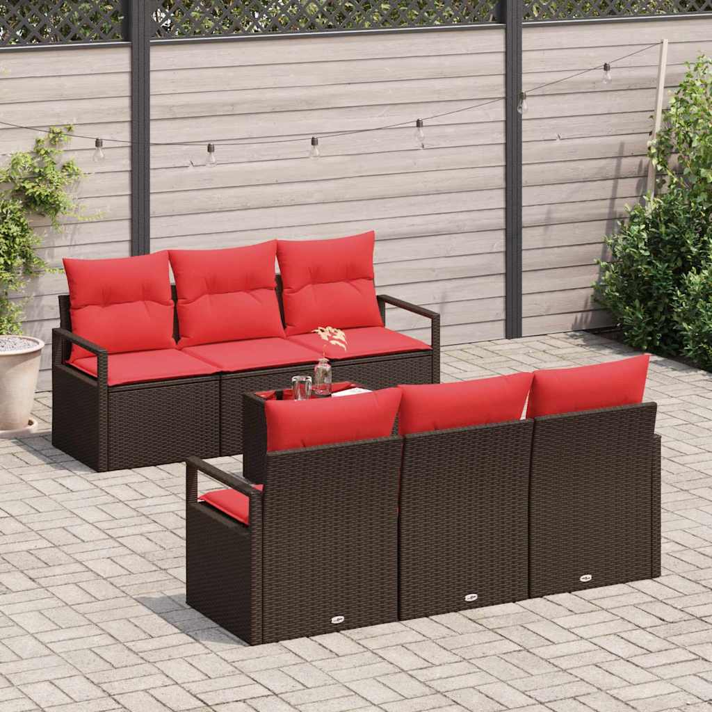 Set de canapea cu pernă Manual 7 pcs Maro și roșu poliratan GartenMobel Dekor