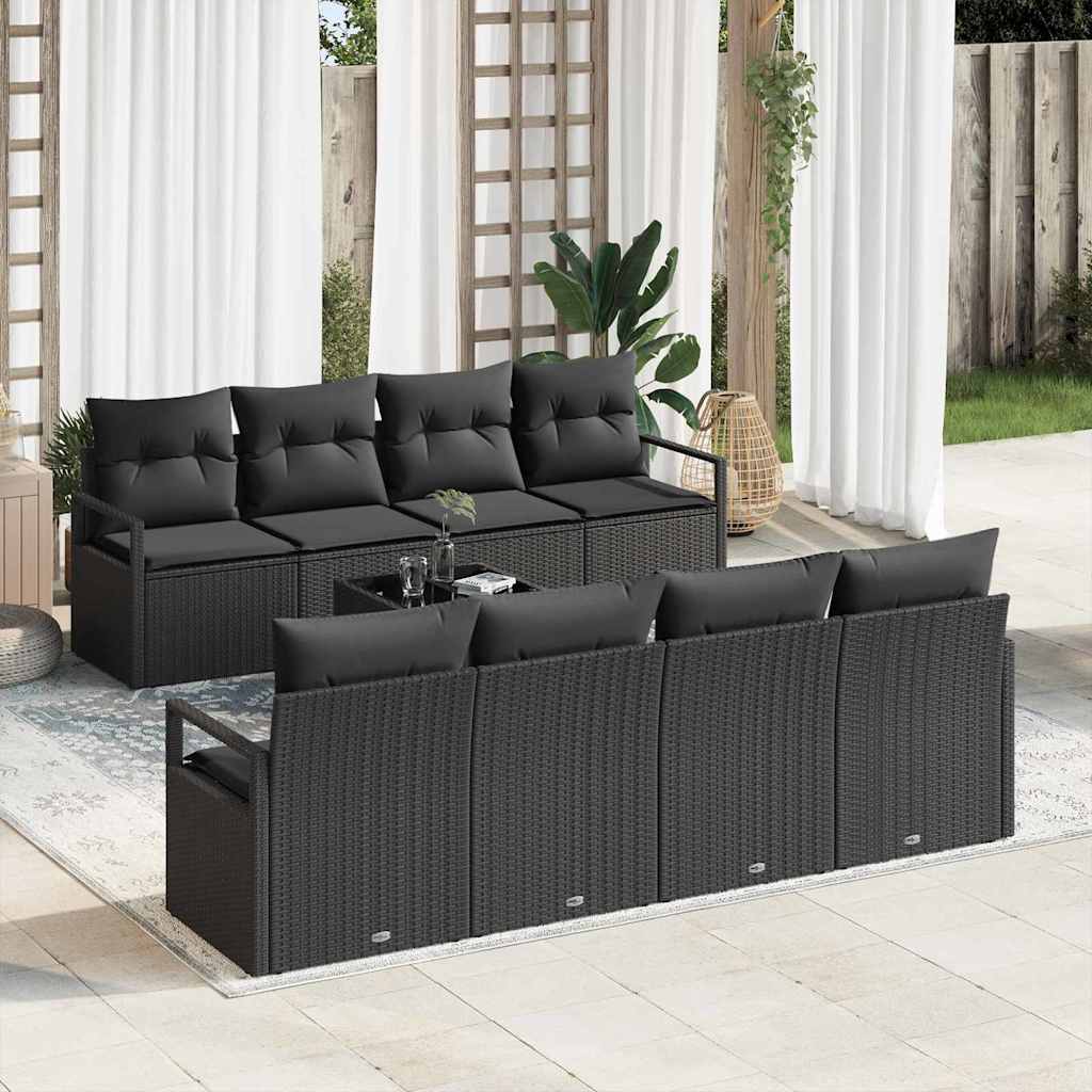 Set de canapea cu pernă Manual 7 pcs Negru poliratan GartenMobel Dekor
