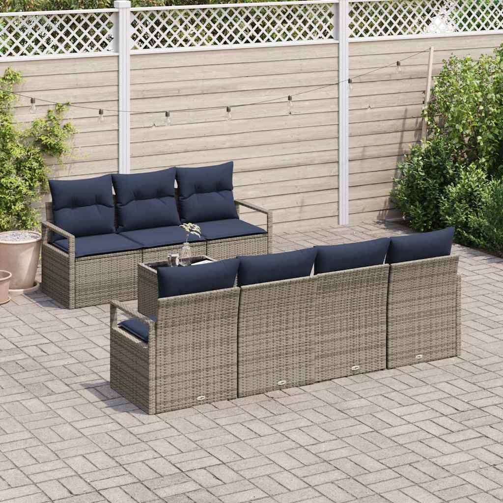 Set de canapea cu pernă Manual 8 pcs Gri poliratan GartenMobel Dekor