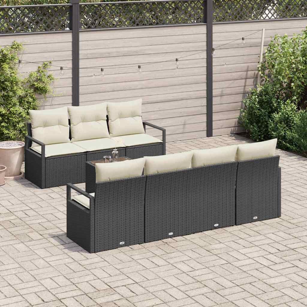 Set de canapea cu pernă Manual 8 pcs Negru și Crem poliratan GartenMobel Dekor