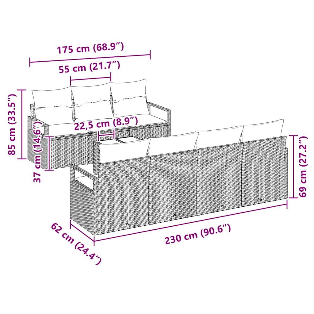 Set de canapea cu pernă Manual 8 pcs Negru și Crem poliratan GartenMobel Dekor