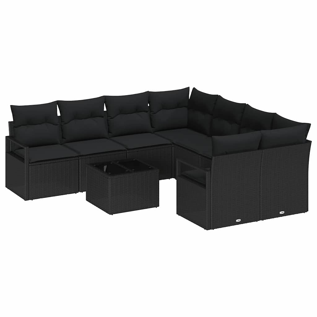 Set de canapea cu pernă Manual 9 pcs Negru poliratan GartenMobel Dekor