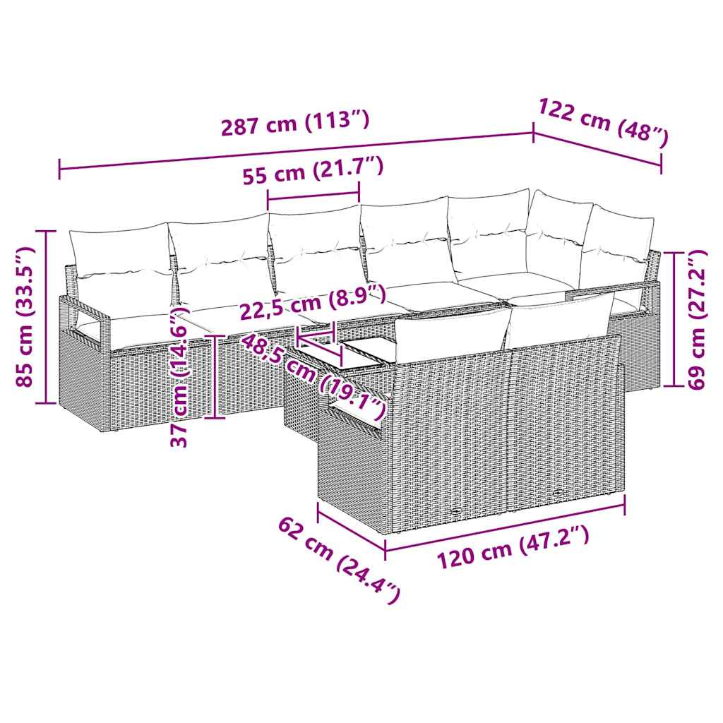 Set de canapea cu pernă 9 pcs Gri deschis poliratan GartenMobel Dekor
