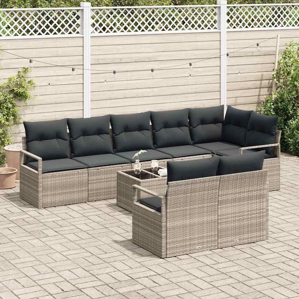 Set de canapea cu pernă 9 pcs Gri deschis poliratan GartenMobel Dekor