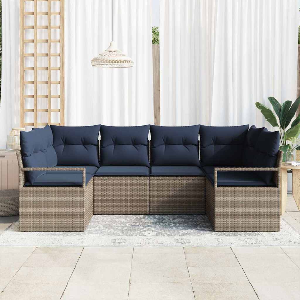 Set de canapea cu pernă 6 pcs Gri Poli Rattan GartenMobel Dekor