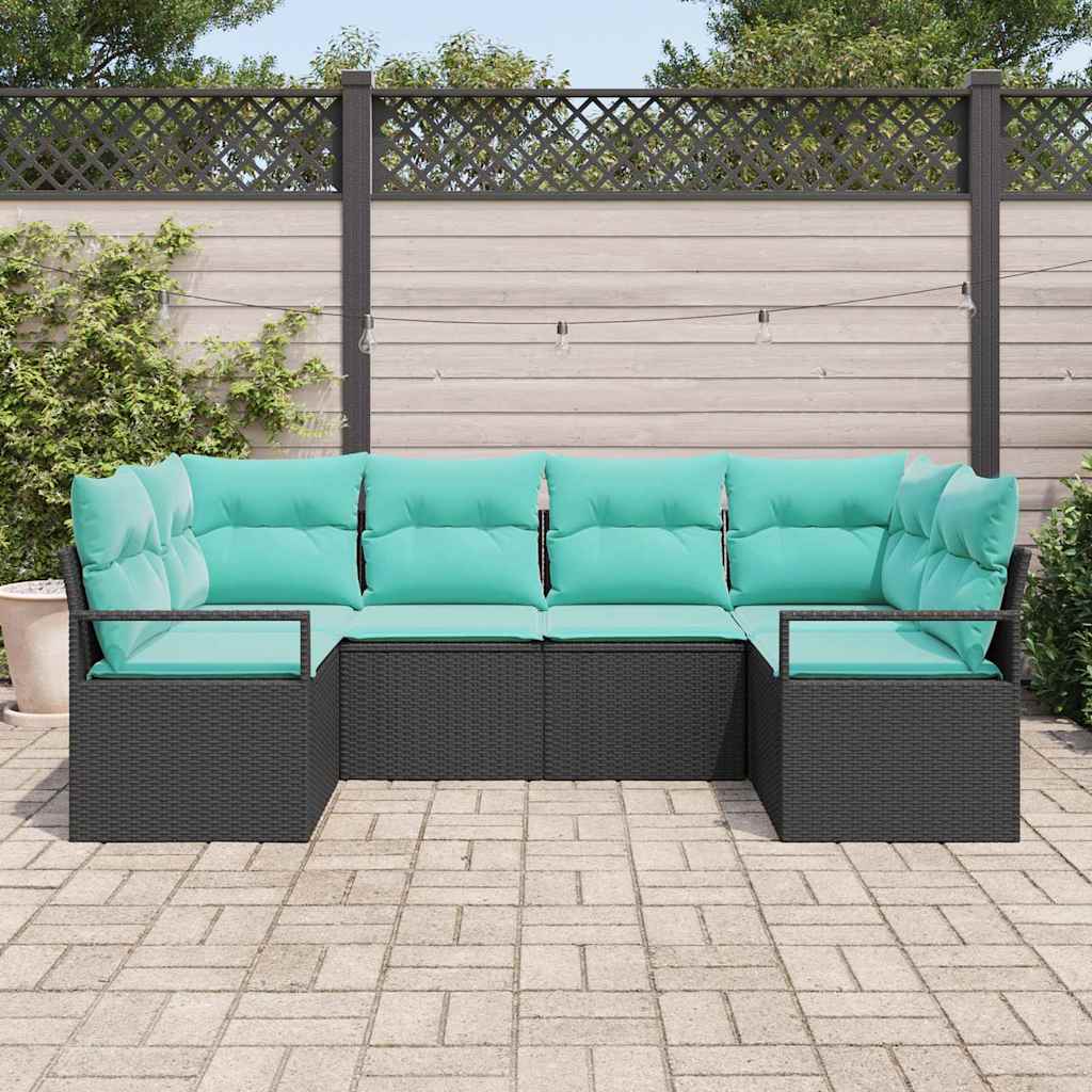 Set de canapea cu pernă 6 pcs Negru Poli Rattan GartenMobel Dekor