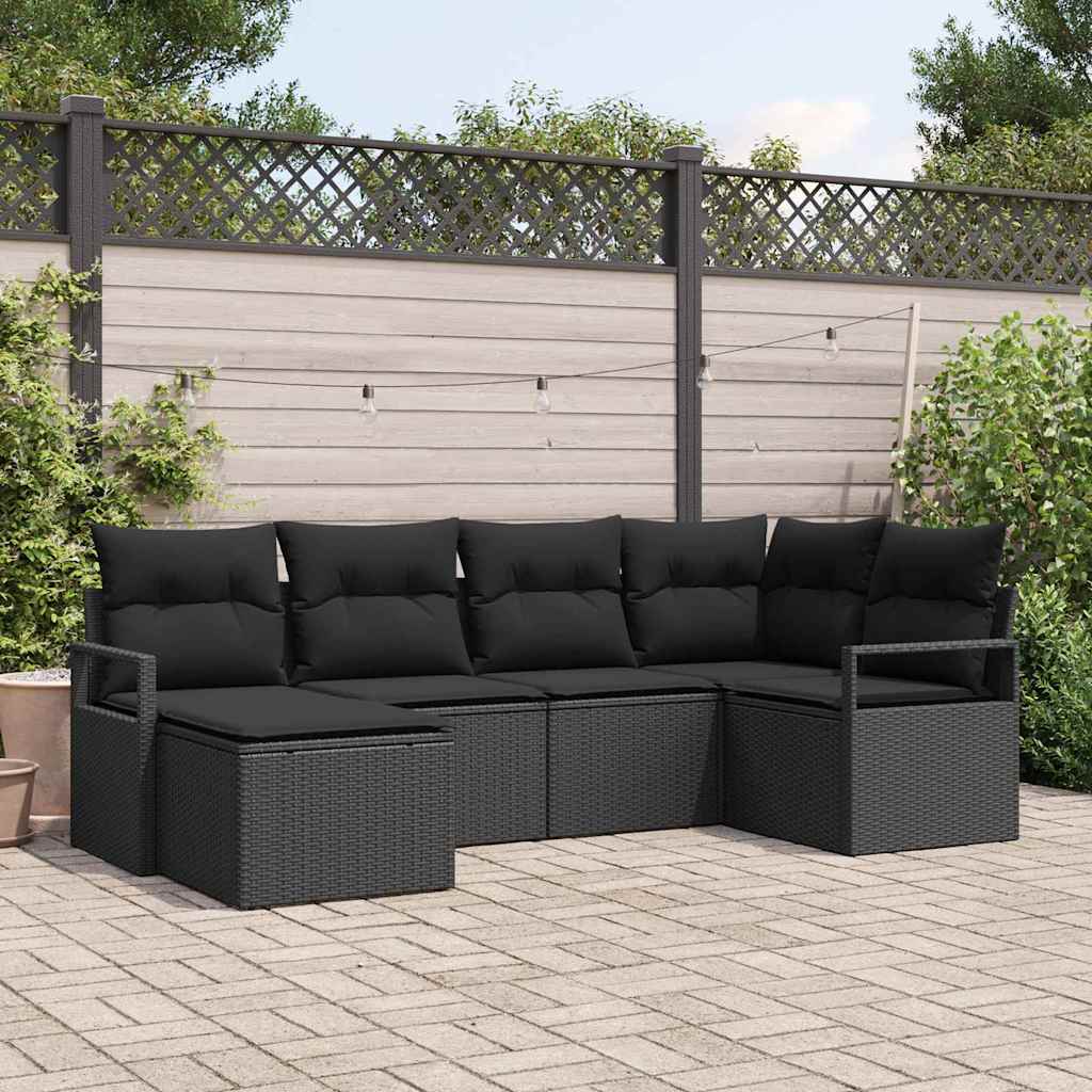 Set de canapea cu pernă 6 pcs Negru poliratan GartenMobel Dekor