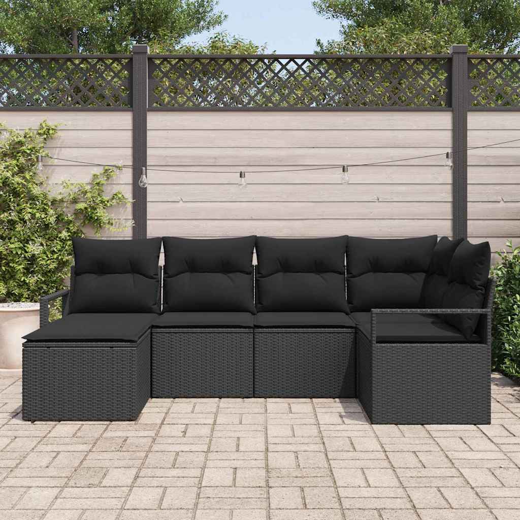 Set de canapea cu pernă 6 pcs Negru poliratan GartenMobel Dekor