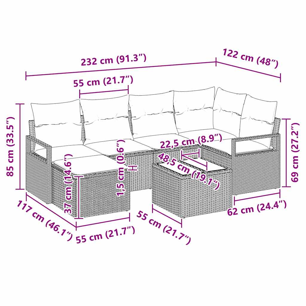 Set de canapea cu pernă 7 pcs Bej poliratan GartenMobel Dekor