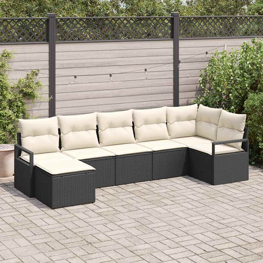 Set de canapea cu pernă 7 pcs Negru poliratan GartenMobel Dekor