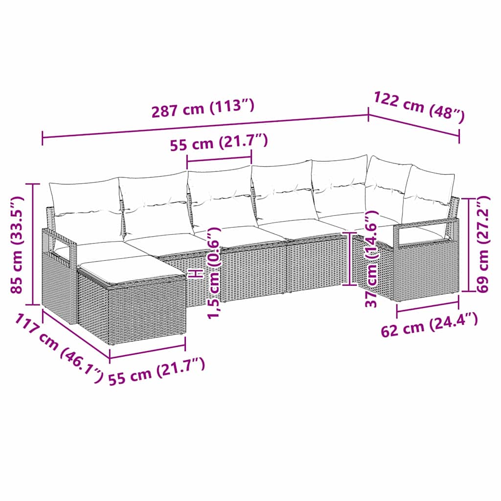 Set de canapea cu pernă 7 pcs Negru poliratan GartenMobel Dekor