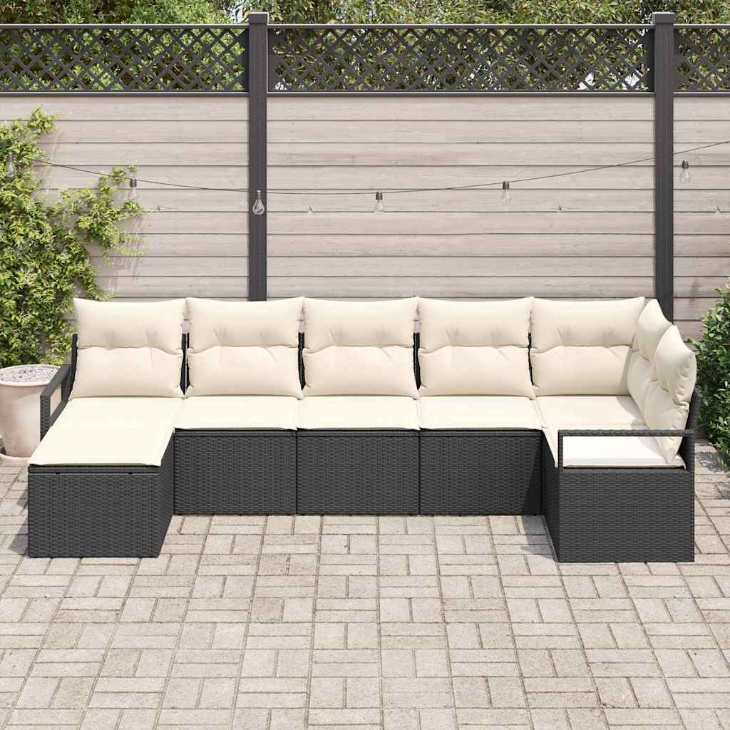 Set de canapea cu pernă 7 pcs Negru poliratan GartenMobel Dekor