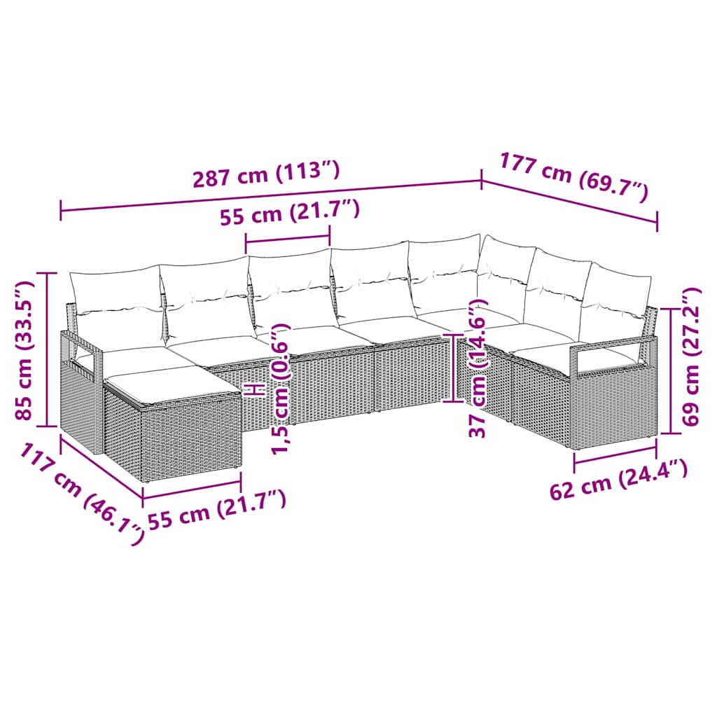 Set de canapea cu pernă 8 pcs Bej poliratan GartenMobel Dekor