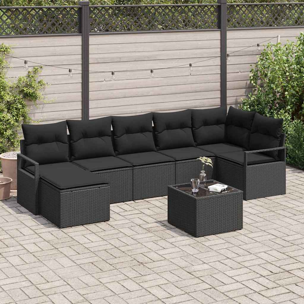 Set de canapea cu pernă 8 pcs Negru poliratan GartenMobel Dekor
