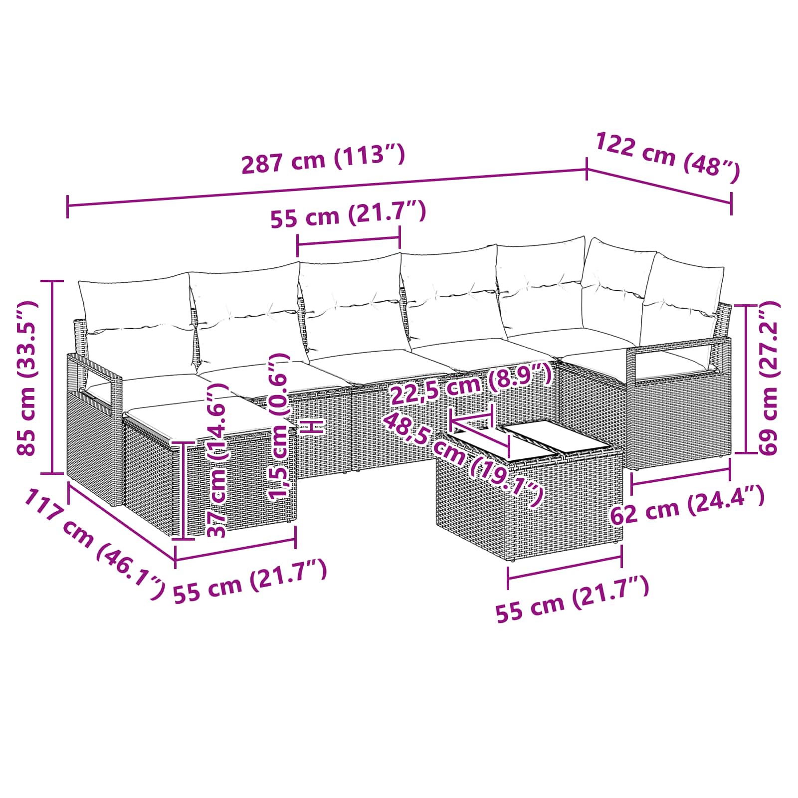 Set de canapea cu pernă 8 pcs Negru poliratan GartenMobel Dekor