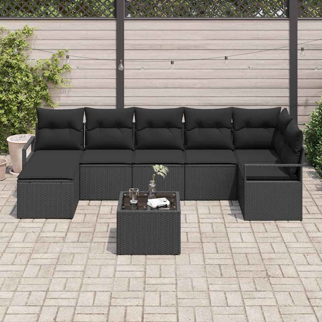 Set de canapea cu pernă 8 pcs Negru poliratan GartenMobel Dekor
