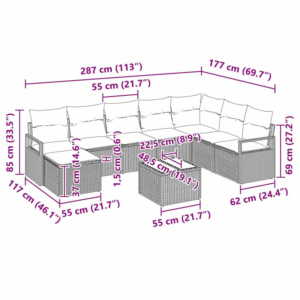 Set de canapea cu pernă 9 pcs Bej poliratan GartenMobel Dekor
