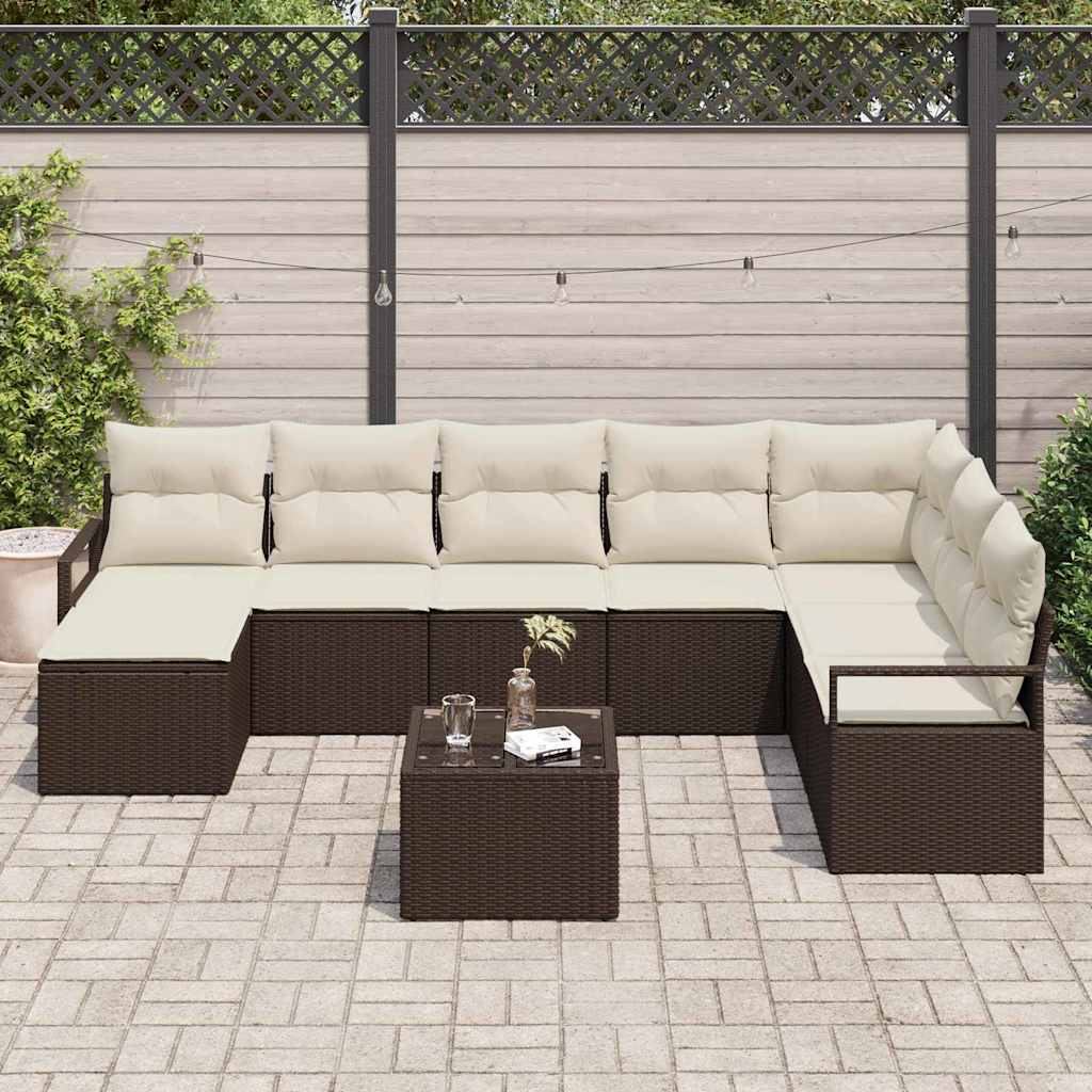 Set de canapea cu pernă 9 pcs Maro poliratan GartenMobel Dekor