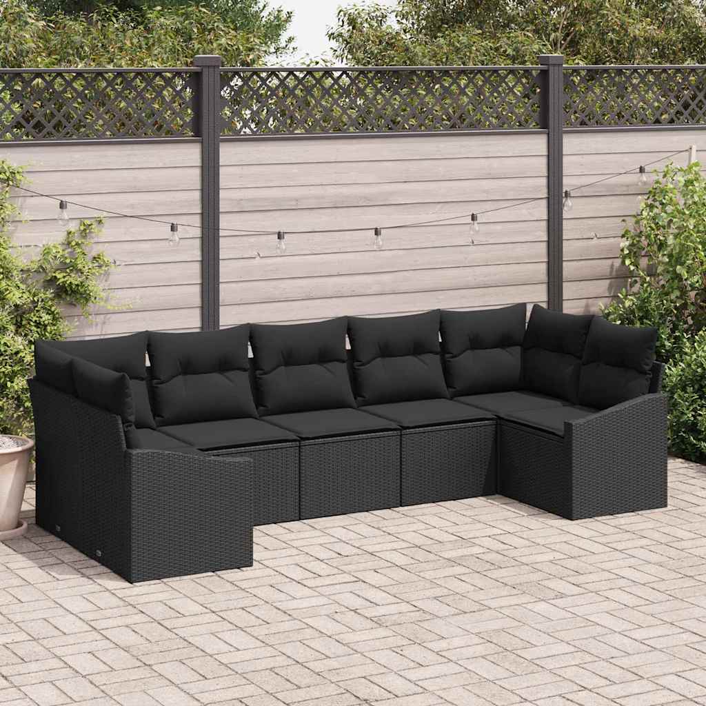 Set de canapea cu pernă 7 pcs Negru poliratan GartenMobel Dekor