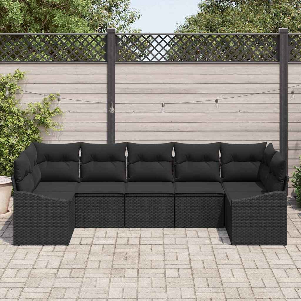 Set de canapea cu pernă 7 pcs Negru poliratan GartenMobel Dekor