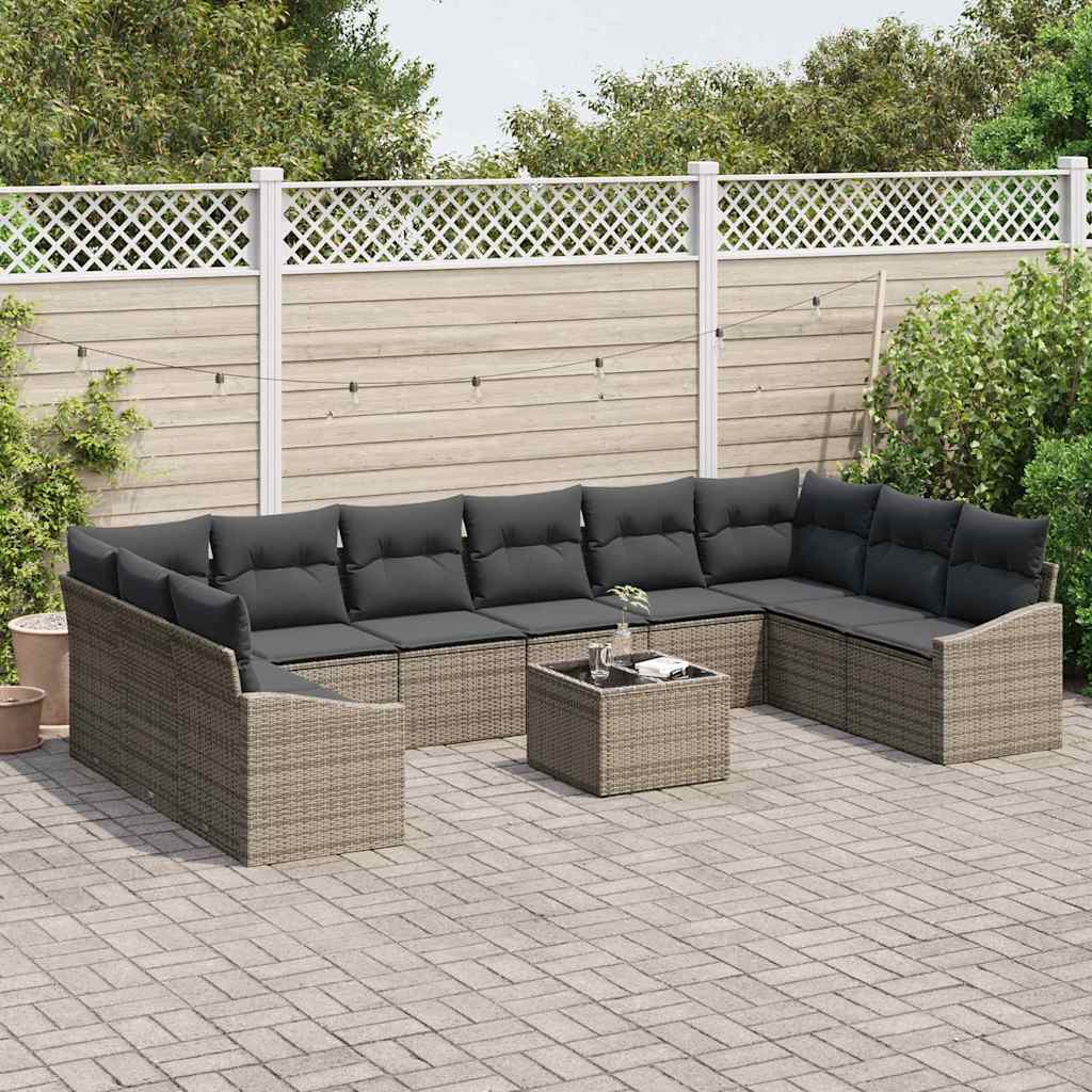 Set de canapea cu pernă 11 pcs Gri poliratan GartenMobel Dekor