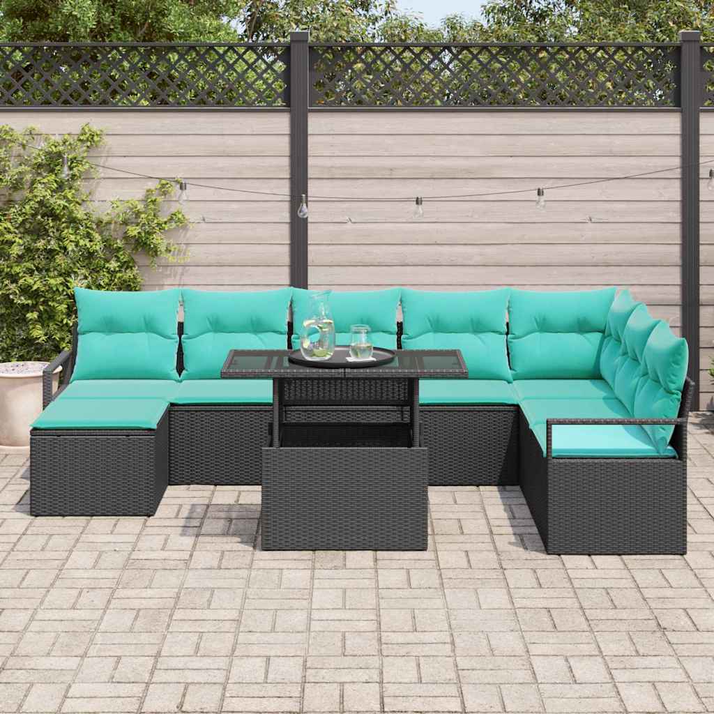 Set de canapele pentru grădină cu pernă 9 pcs Negru și albastru GartenMobel Dekor